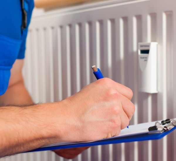 An image of a qualified EGP Plumbers engineer carrying out Radiator heating distribution check